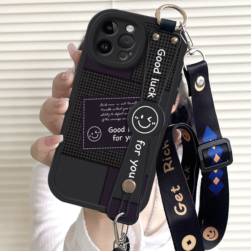 Interesting Stripe Pattern for Iphone 16/15/14/13/12/11 Pro/Plus/Max/Mini Mobile Phone Case Trendy And Fashionable Creative Wristband Can Be Used As a Bracket, Cross-Body, Back-Hanging Chain Rope, Full-Cover Silicone Anti-Fal